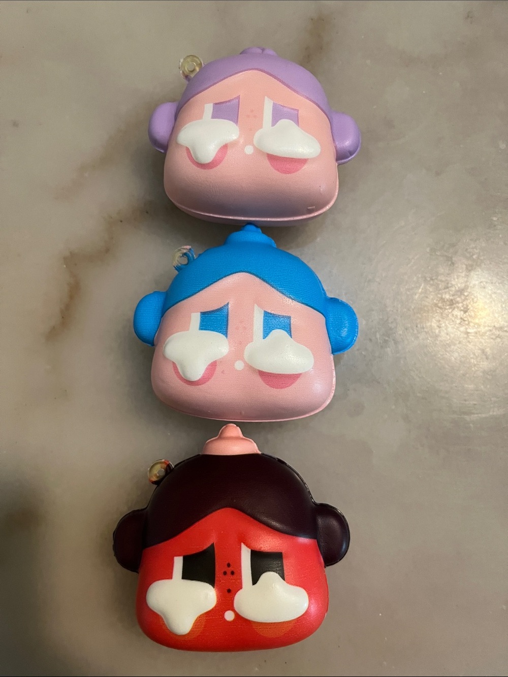 Cute Crying Face Squishy Toy Keychain - Purple, Blue, Red